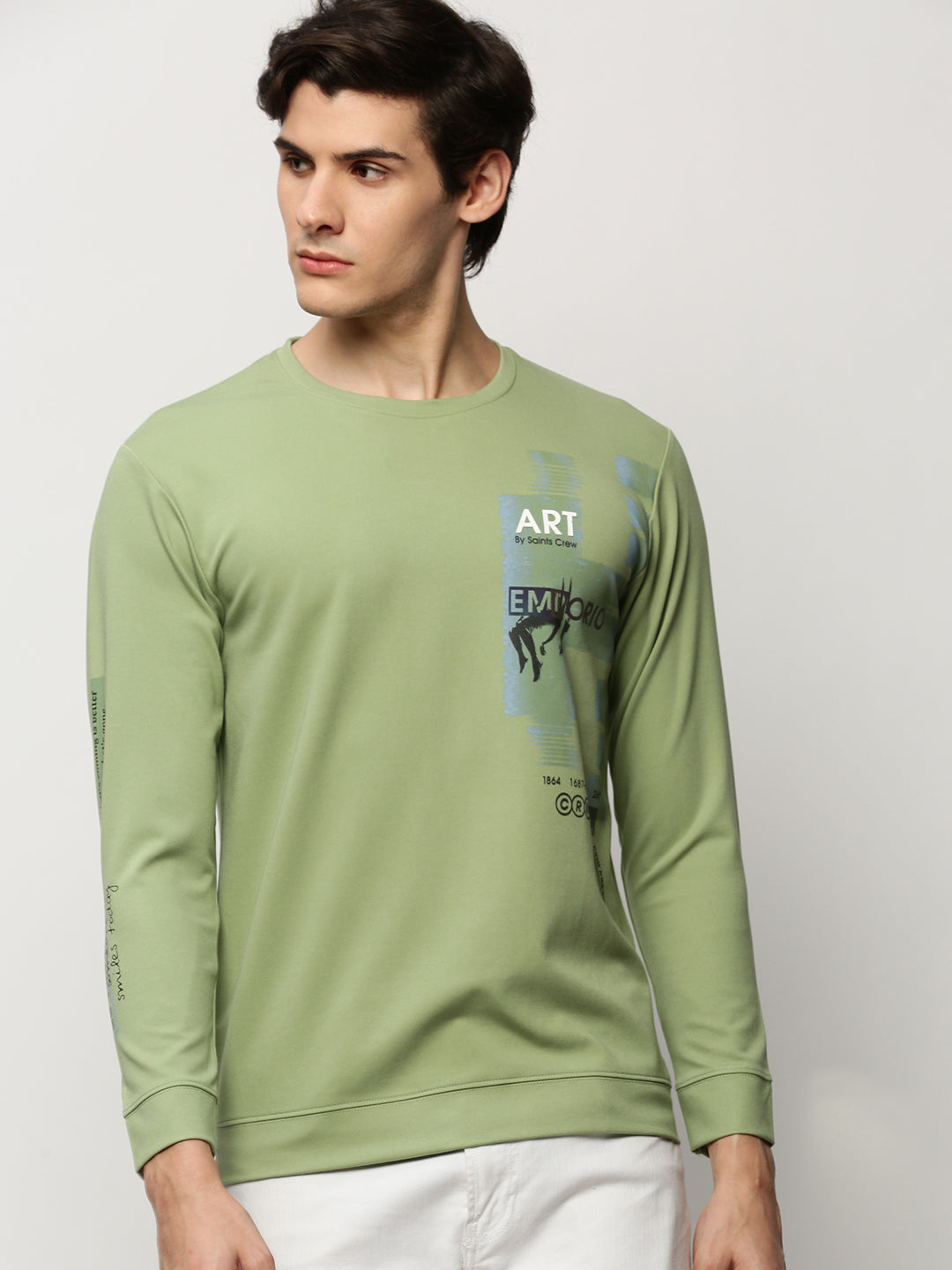 Men Green Graphics Casual Sweatshirts