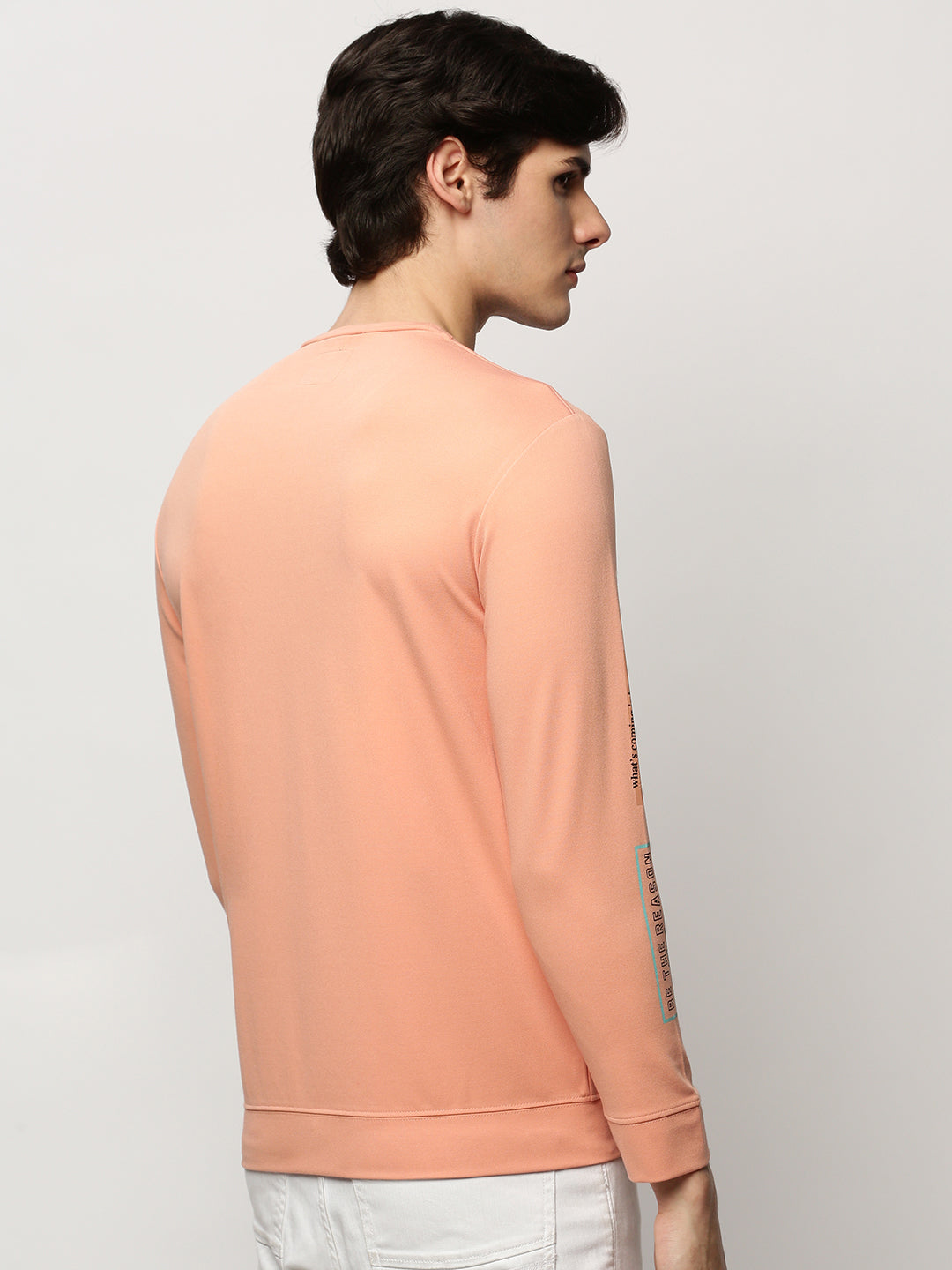 Men Peach Graphics Casual Sweatshirts