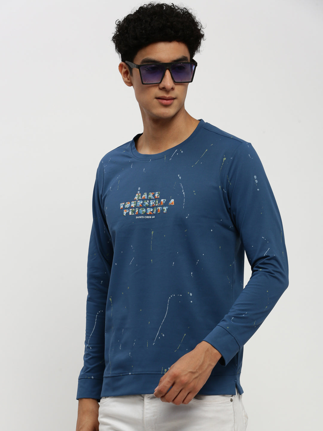 Men Blue Typographic Sweatshirt