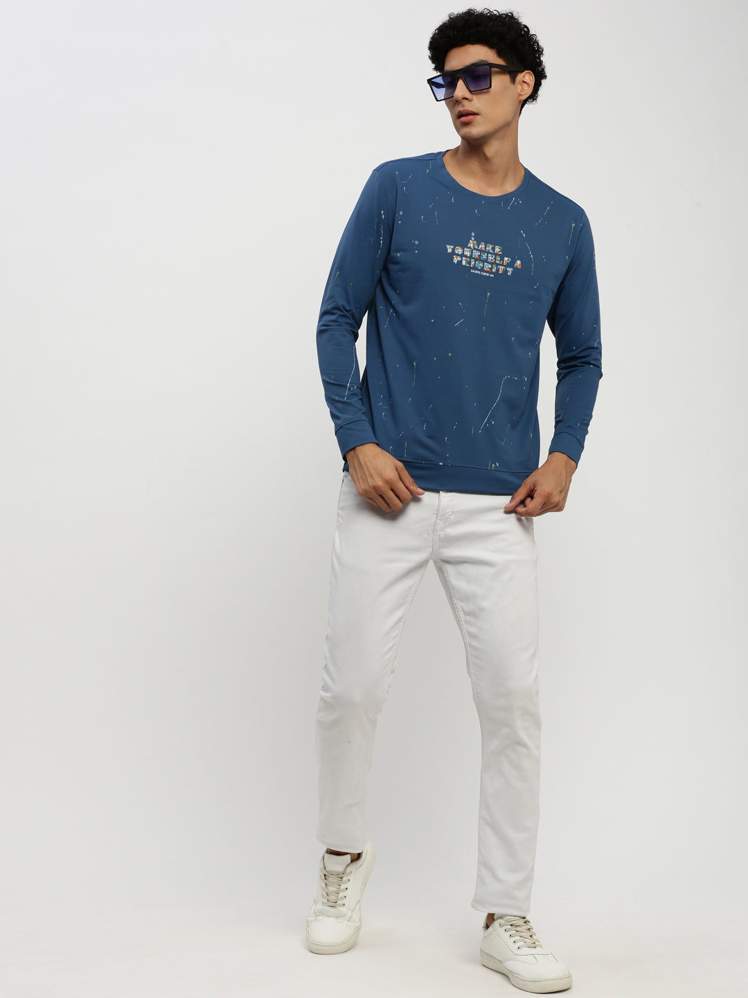 Men Blue Typographic Sweatshirt