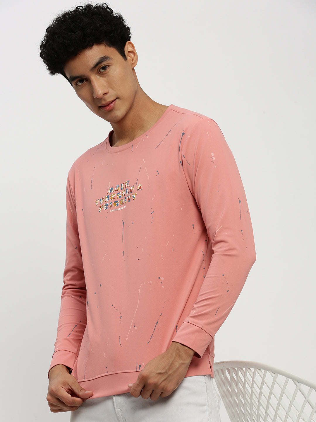 Men Peach Typographic Sweatshirt