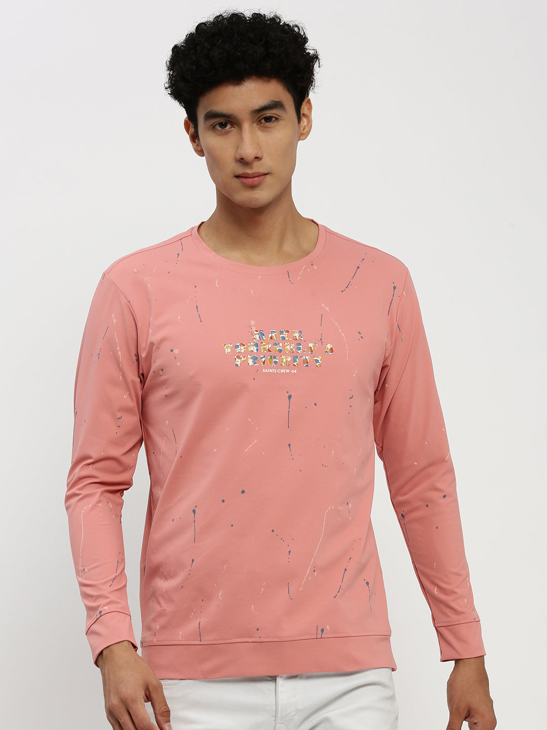 Men Peach Typographic Sweatshirt