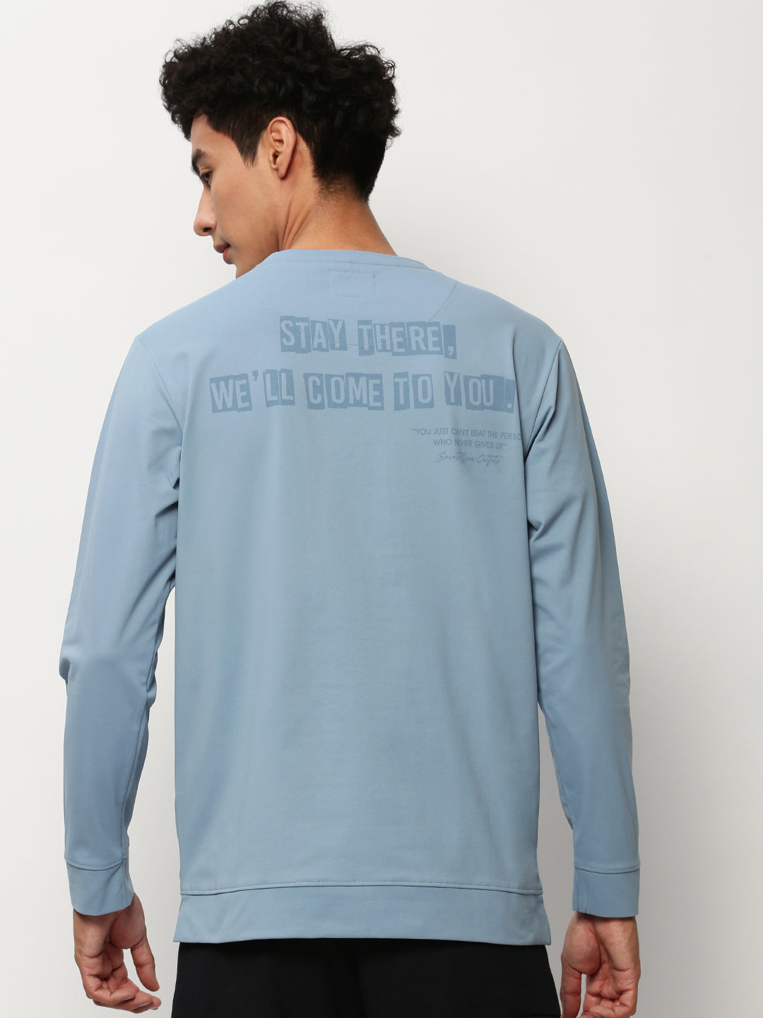 Men Blue Graphics Casual Sweatshirts