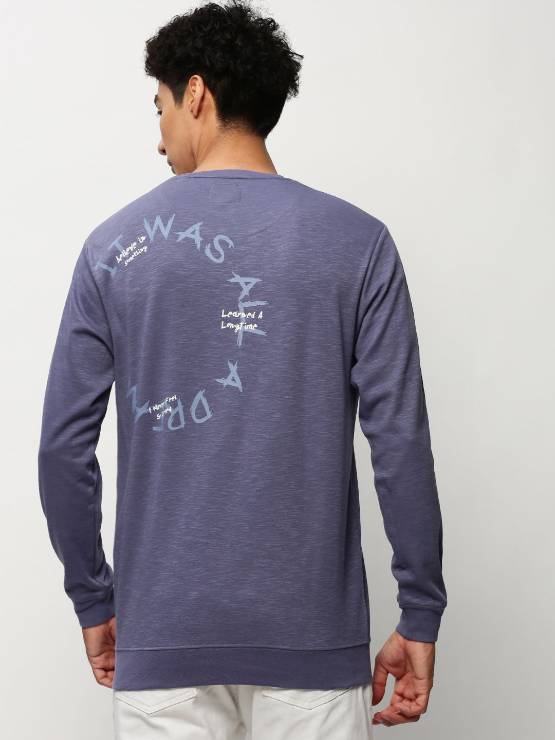 Men Purple Typographic Casual Sweatshirts