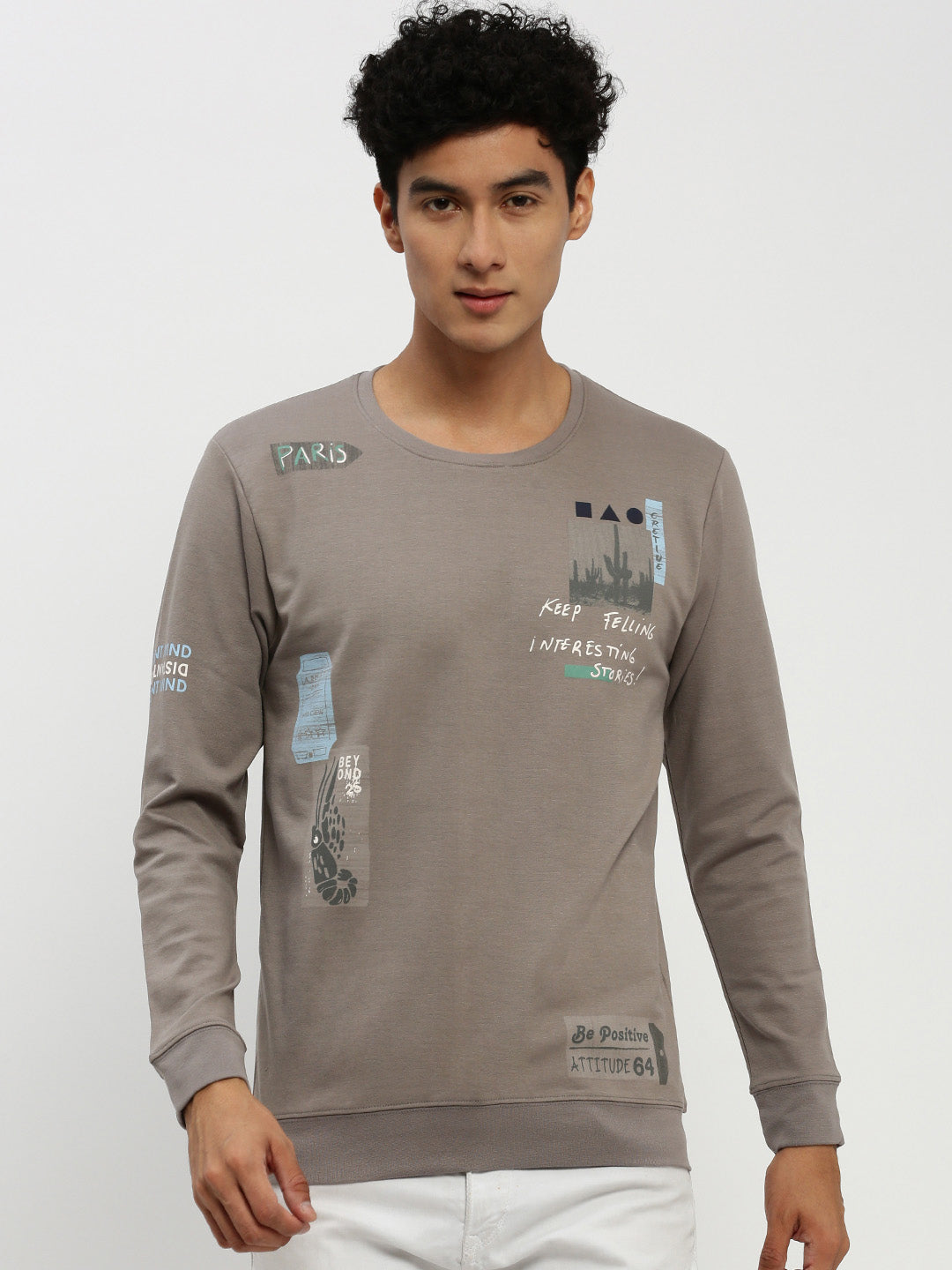 Men Grey Typographic Sweatshirt
