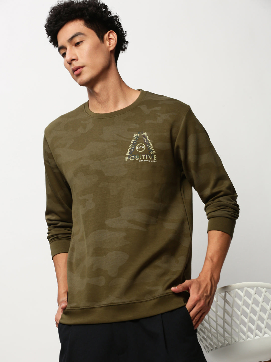 Men Green Camouflage Casual Sweatshirts