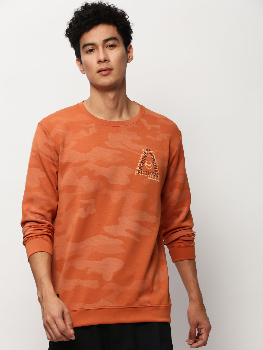 Men Orange Camouflage Casual Sweatshirts