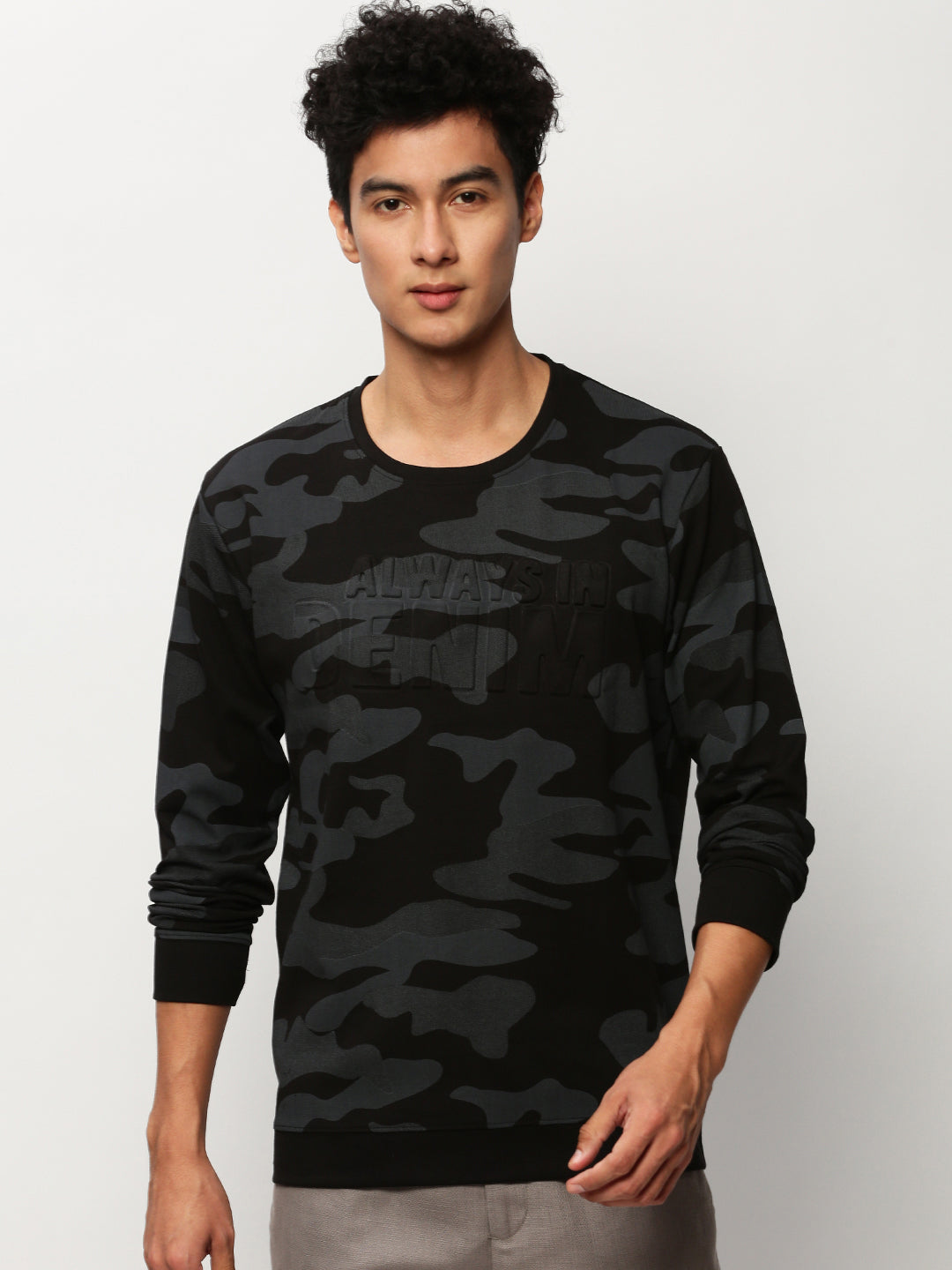 Men Black Camouflage Casual Sweatshirts