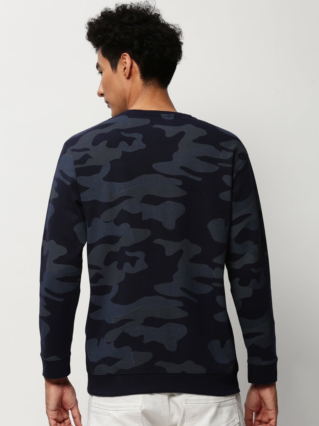 Men Blue Camouflage Casual Sweatshirts