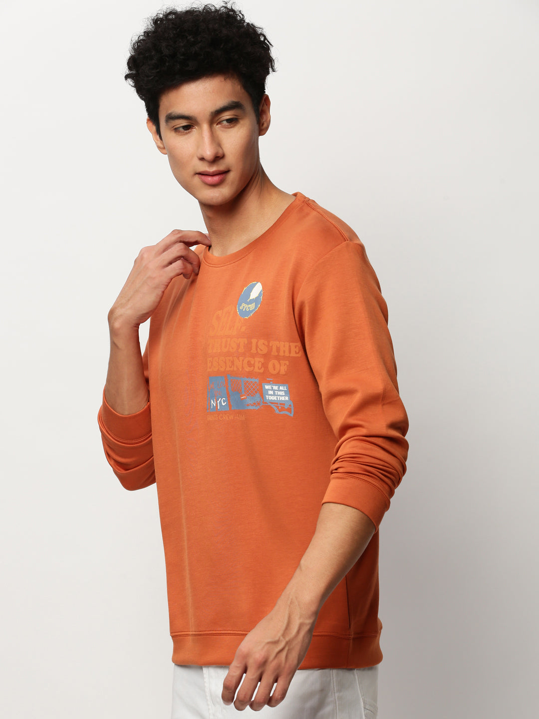 Men Orange Graphics Casual Sweatshirts