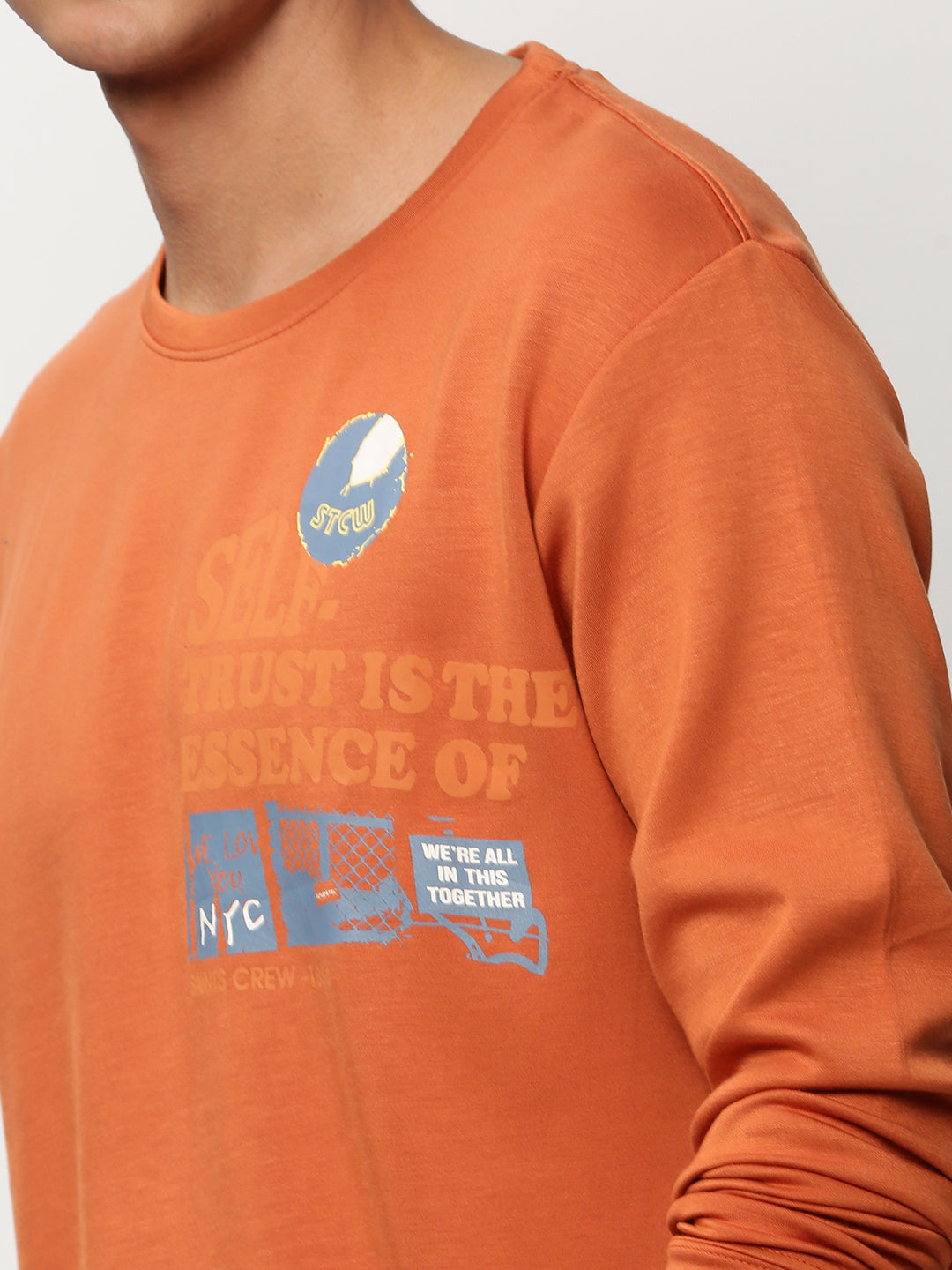 Men Orange Graphics Casual Sweatshirts