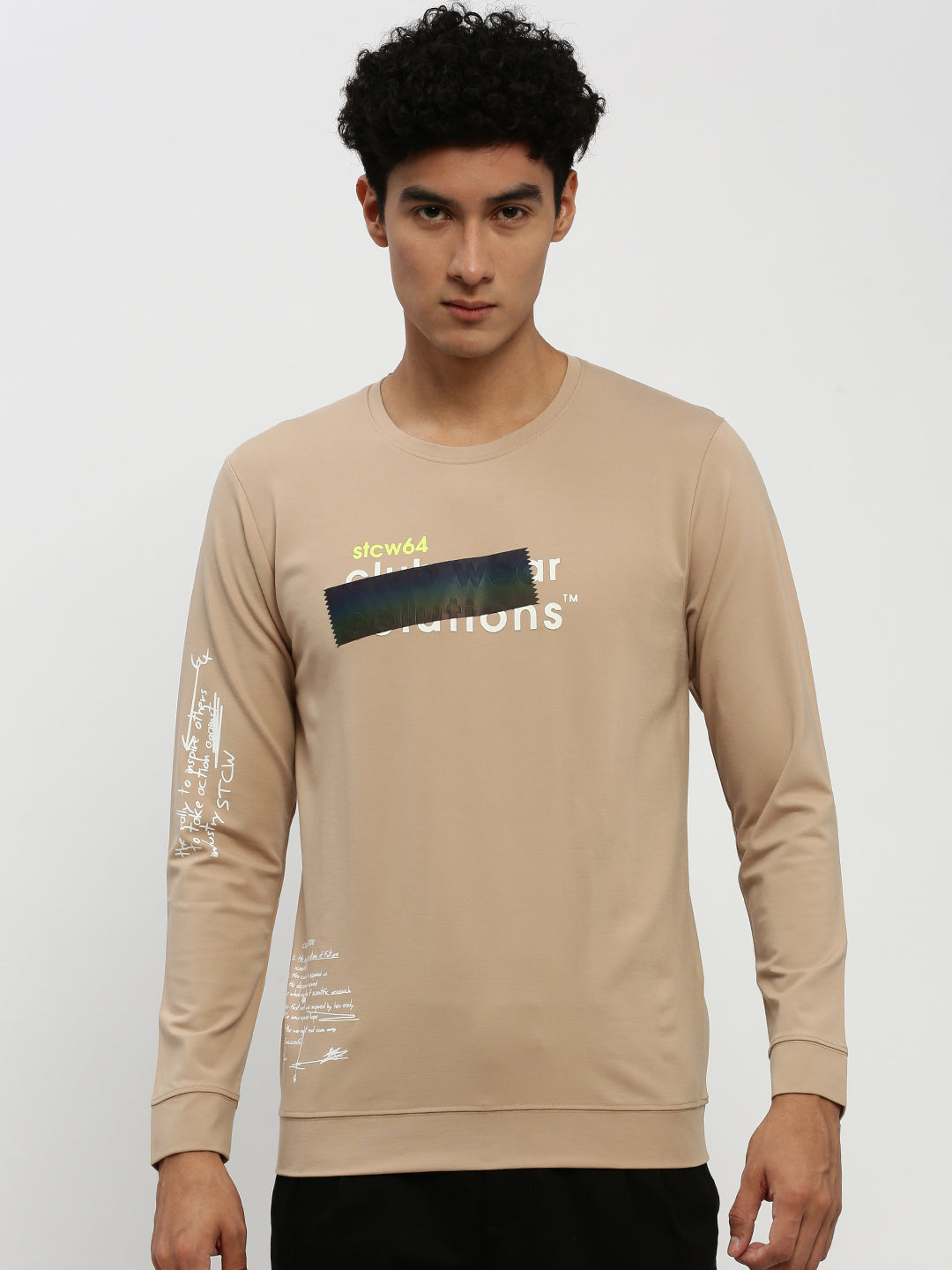 Men Beige Typographic Sweatshirt