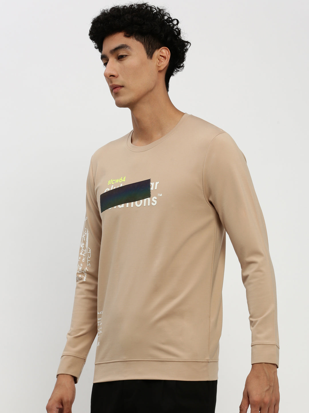 Men Beige Typographic Sweatshirt