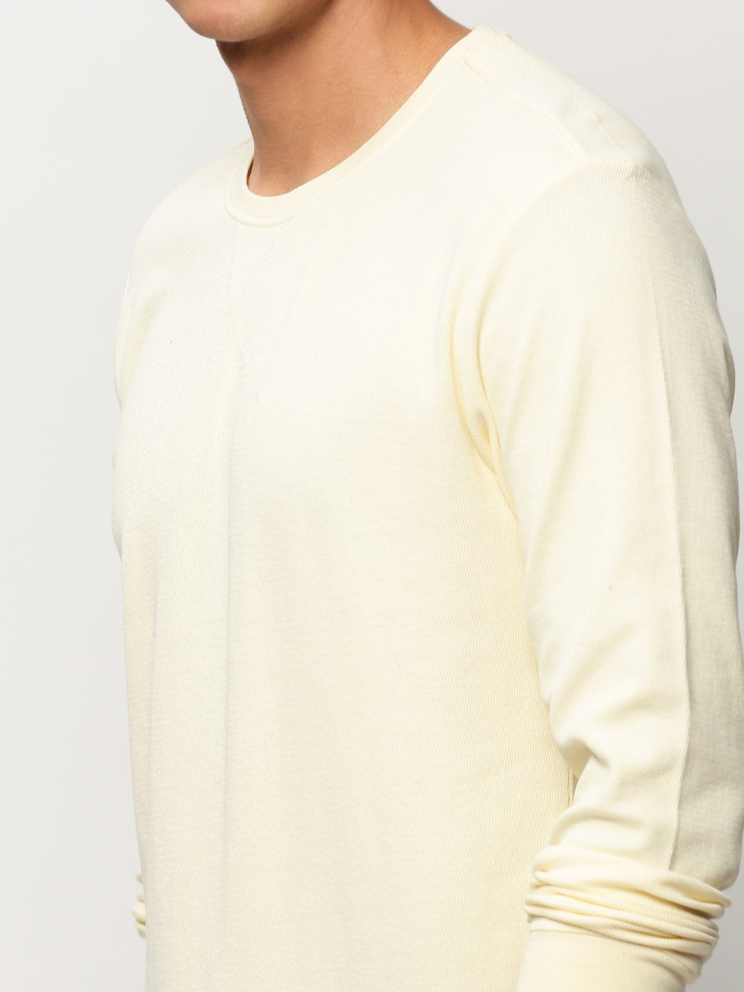 Men Cream Solid Casual Sweatshirts