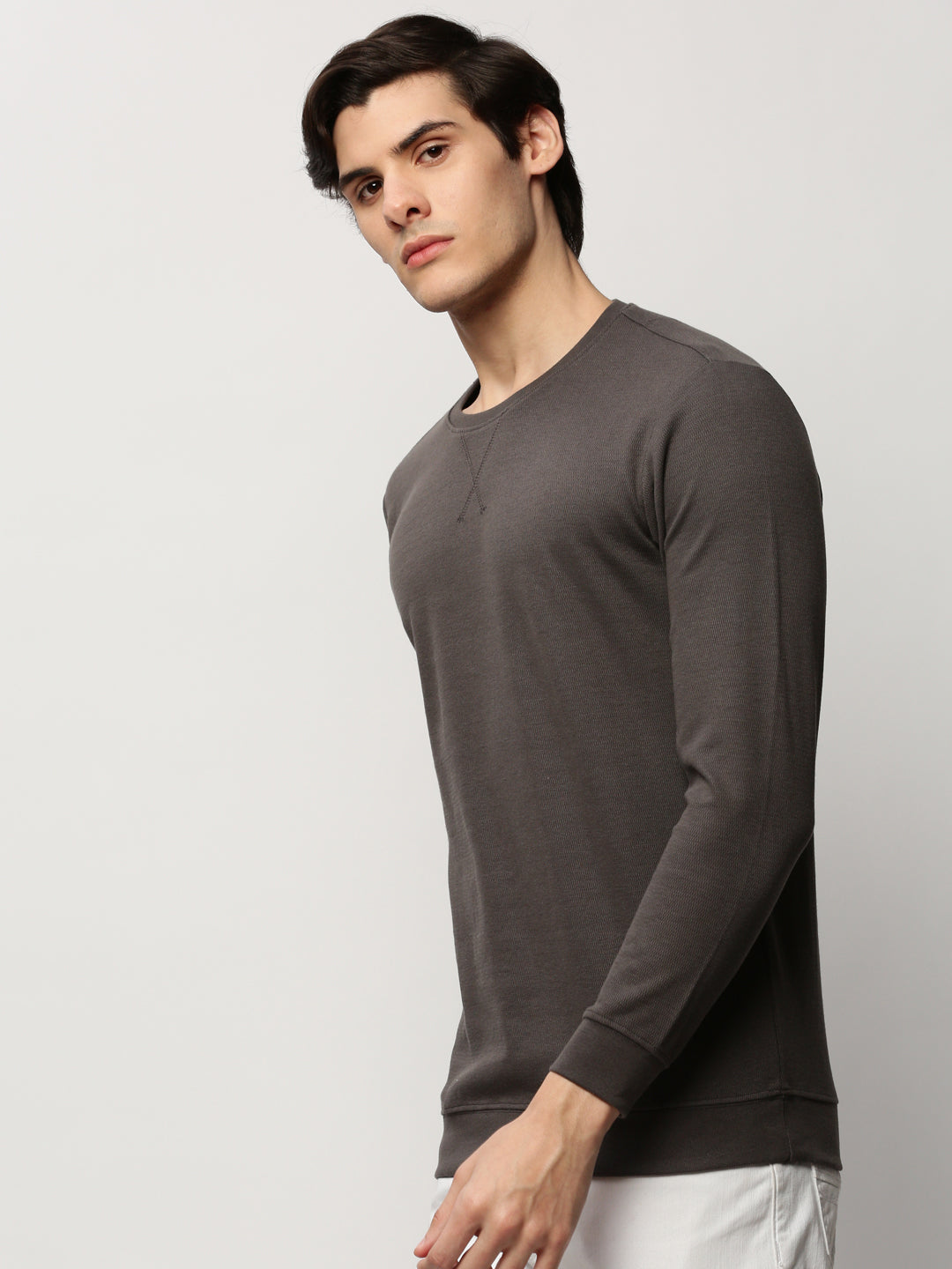 Men Grey Solid Casual Sweatshirts