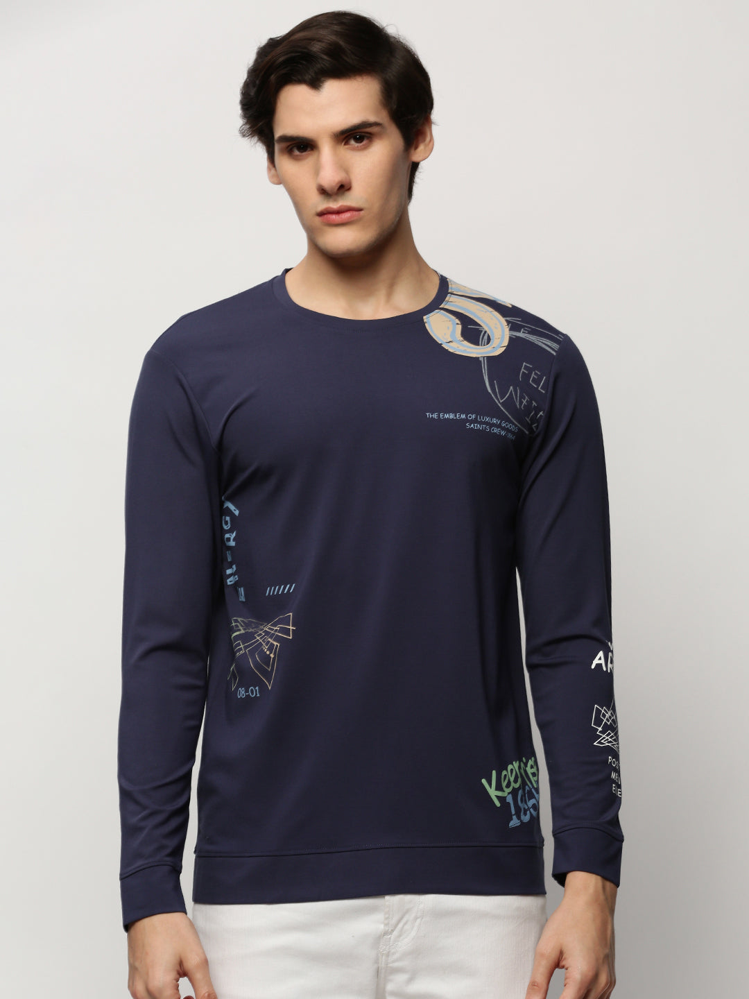 Men Blue Typographic Casual Sweatshirts