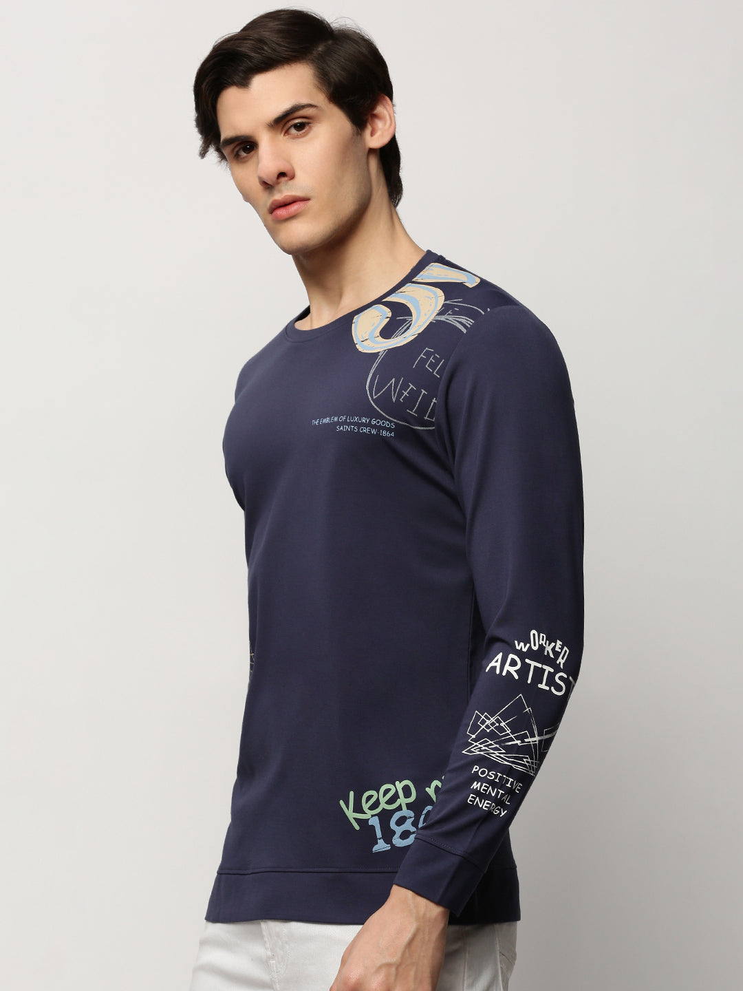 Men Blue Typographic Casual Sweatshirts
