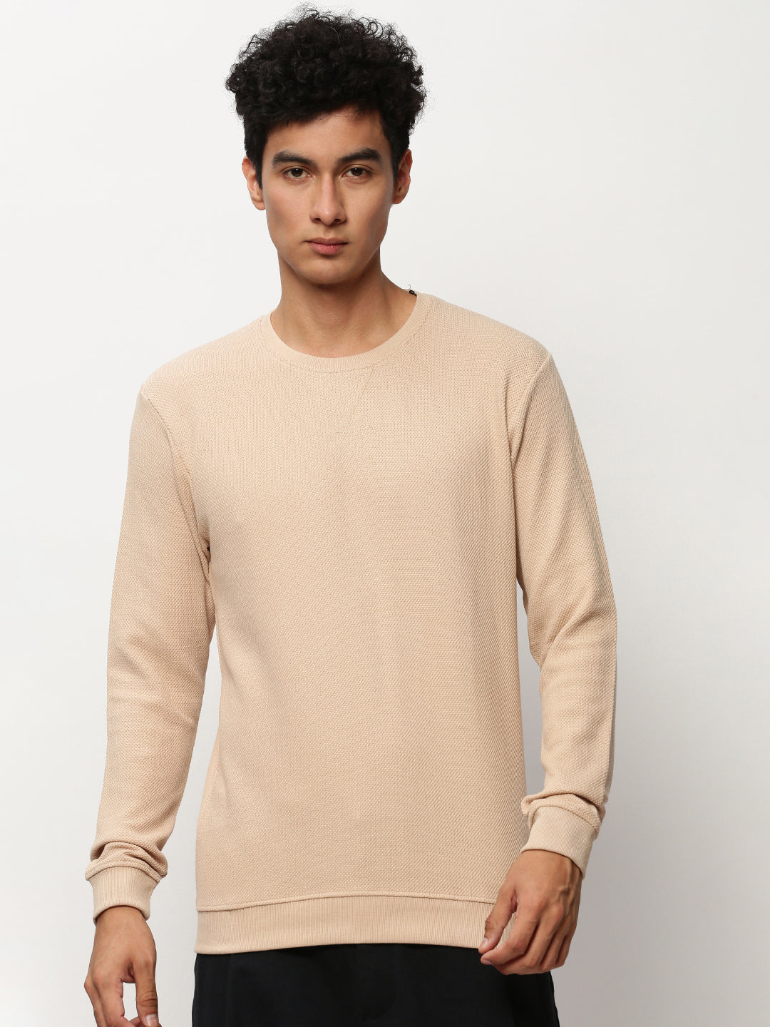 Men Peach Solid Casual Sweatshirts