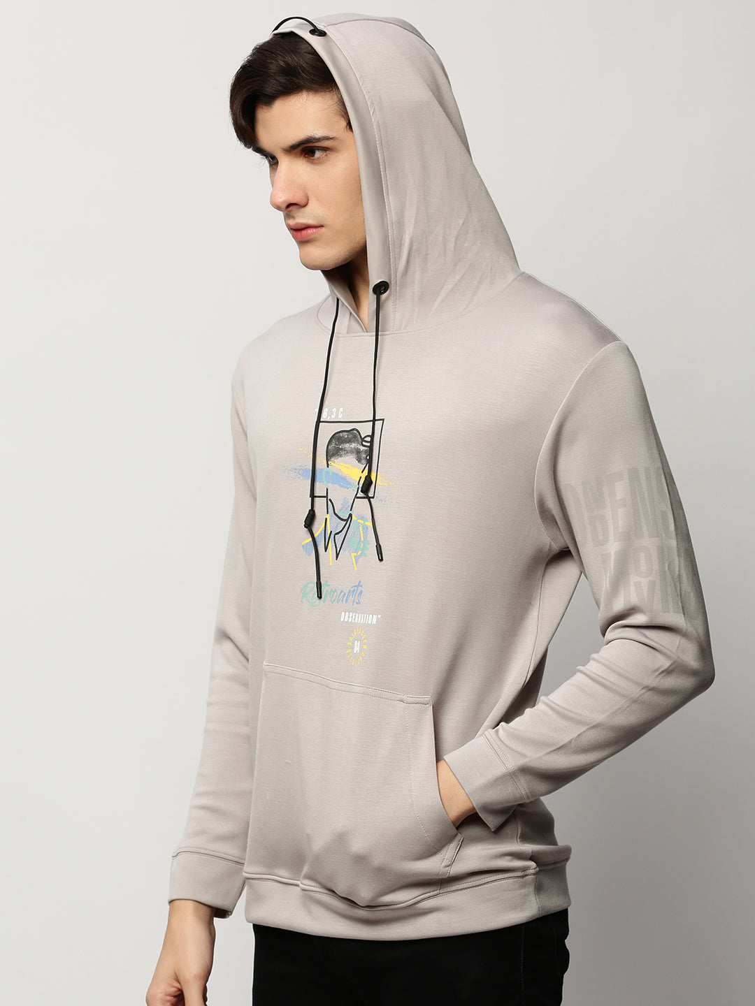 Men Grey Graphics Casual Sweatshirts