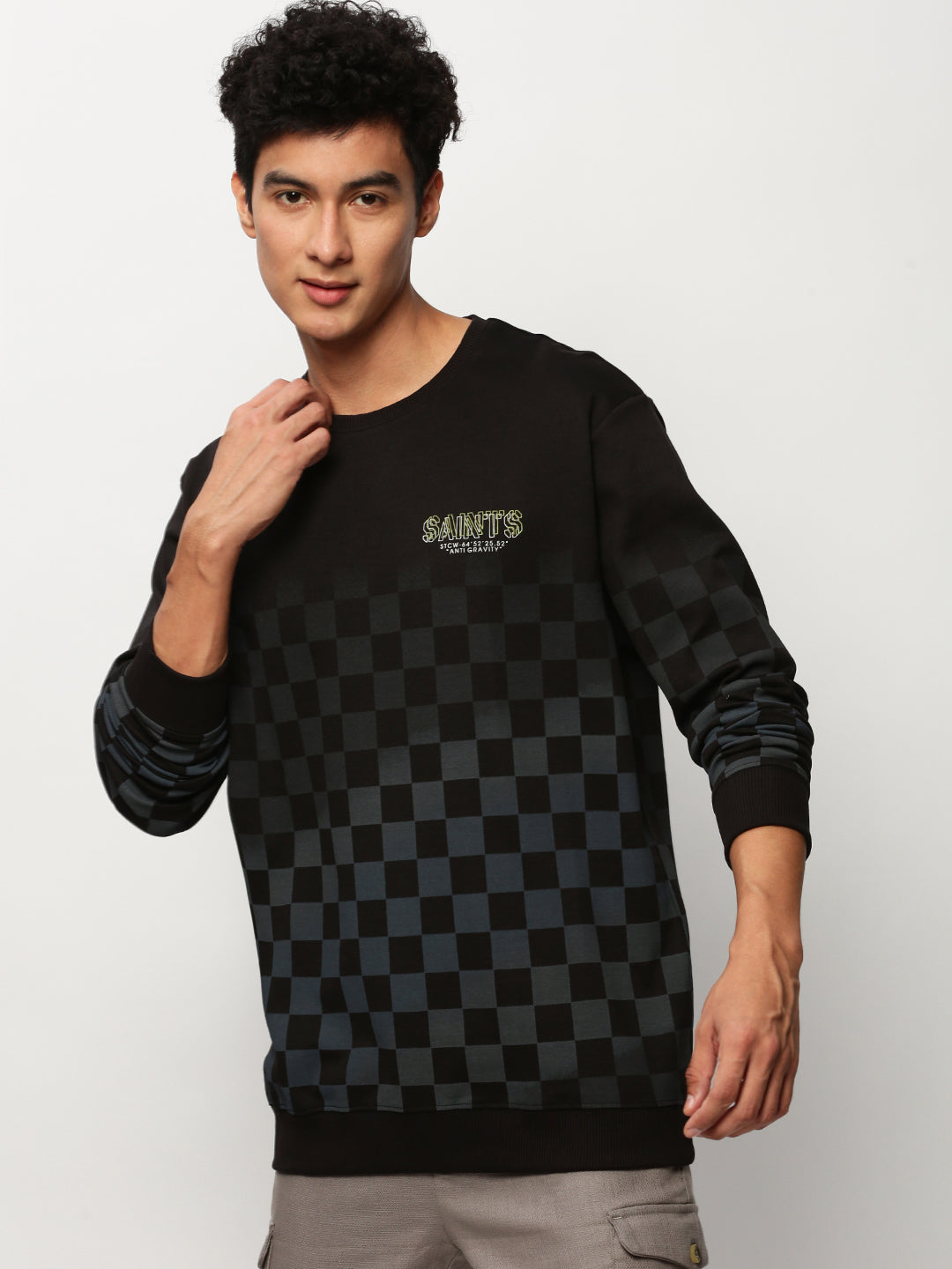 Men Black Geometrical Casual Sweatshirts