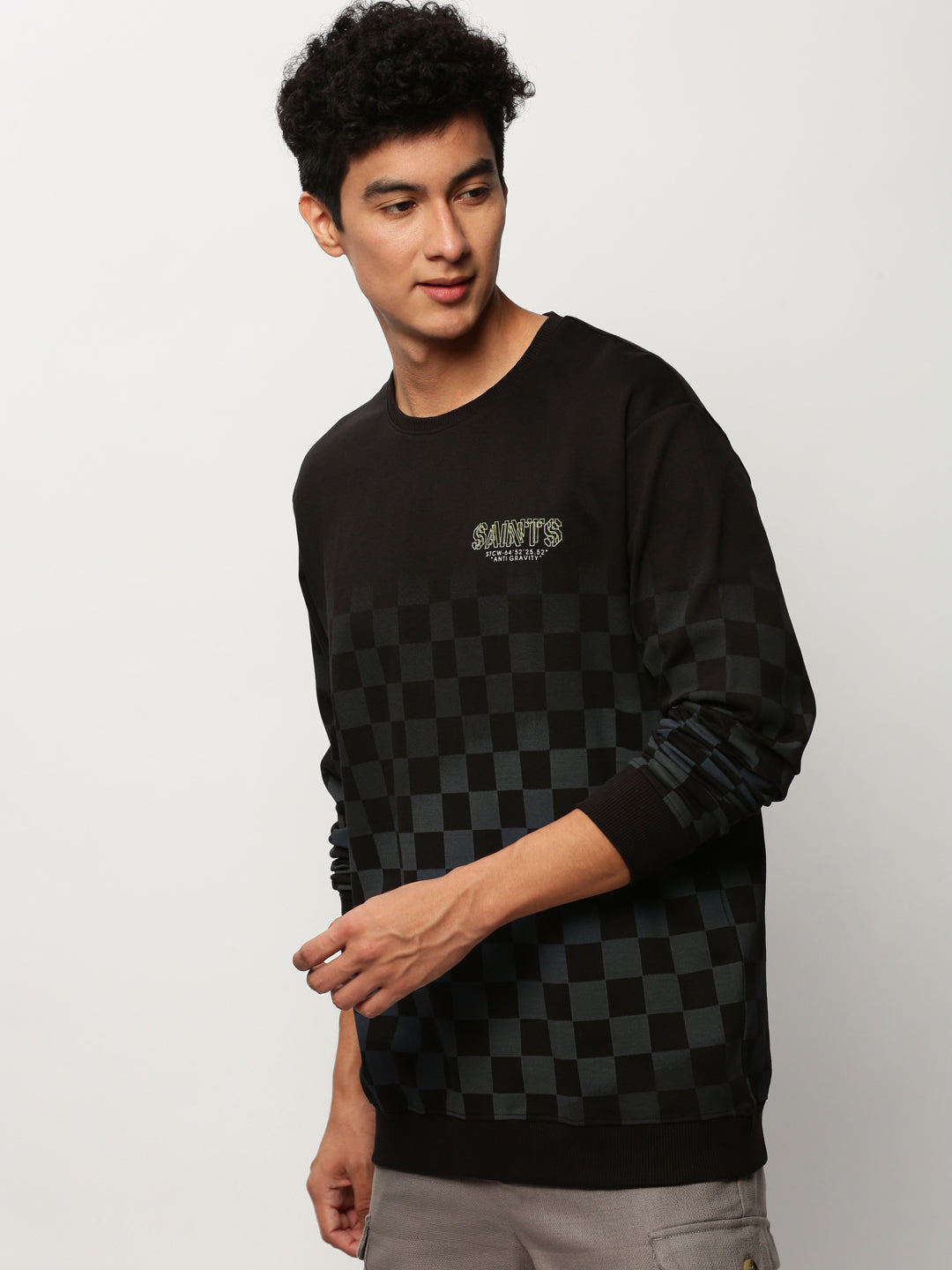 Men Black Geometrical Casual Sweatshirts