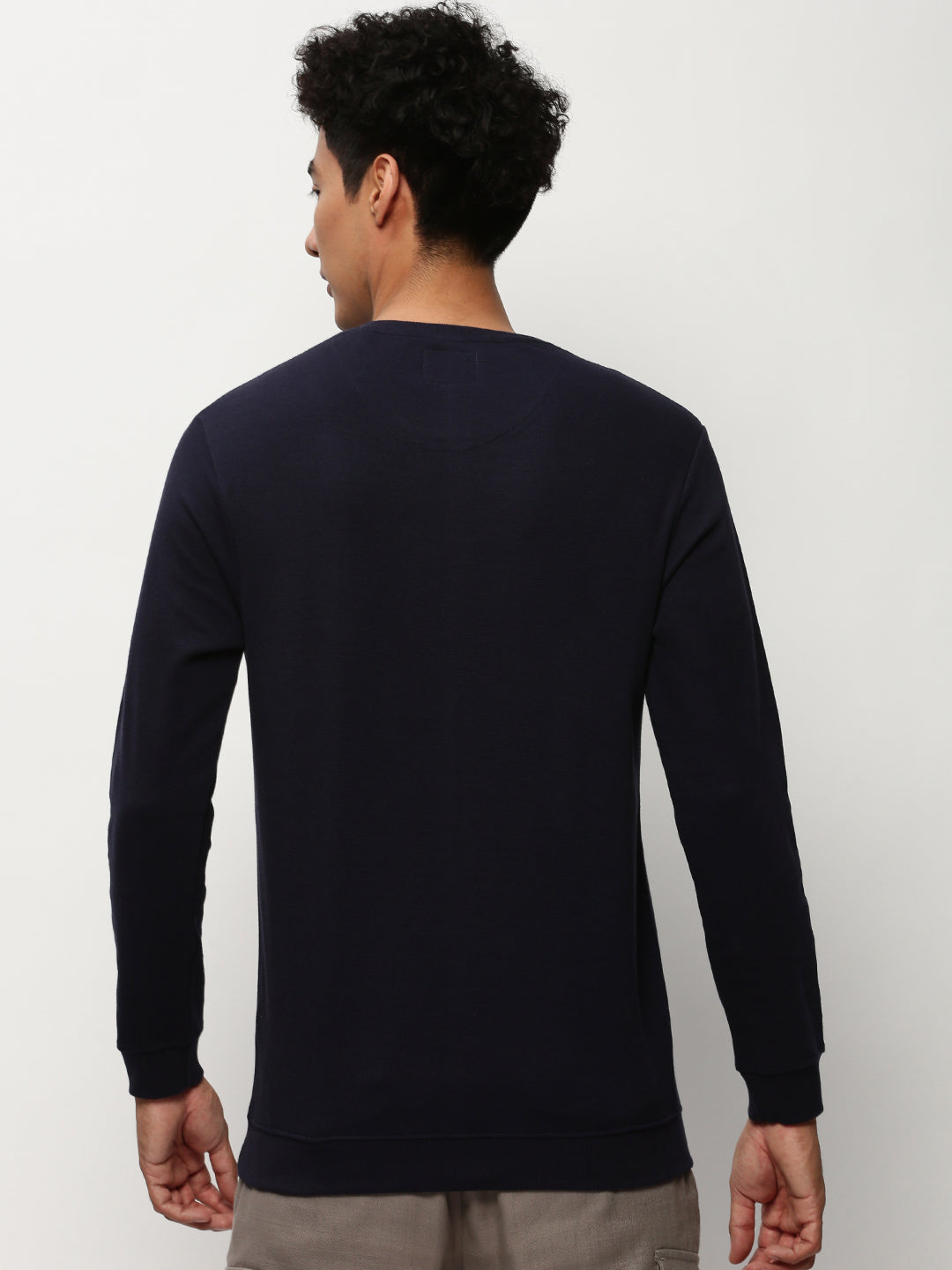 Men Blue Solid Casual Sweatshirts