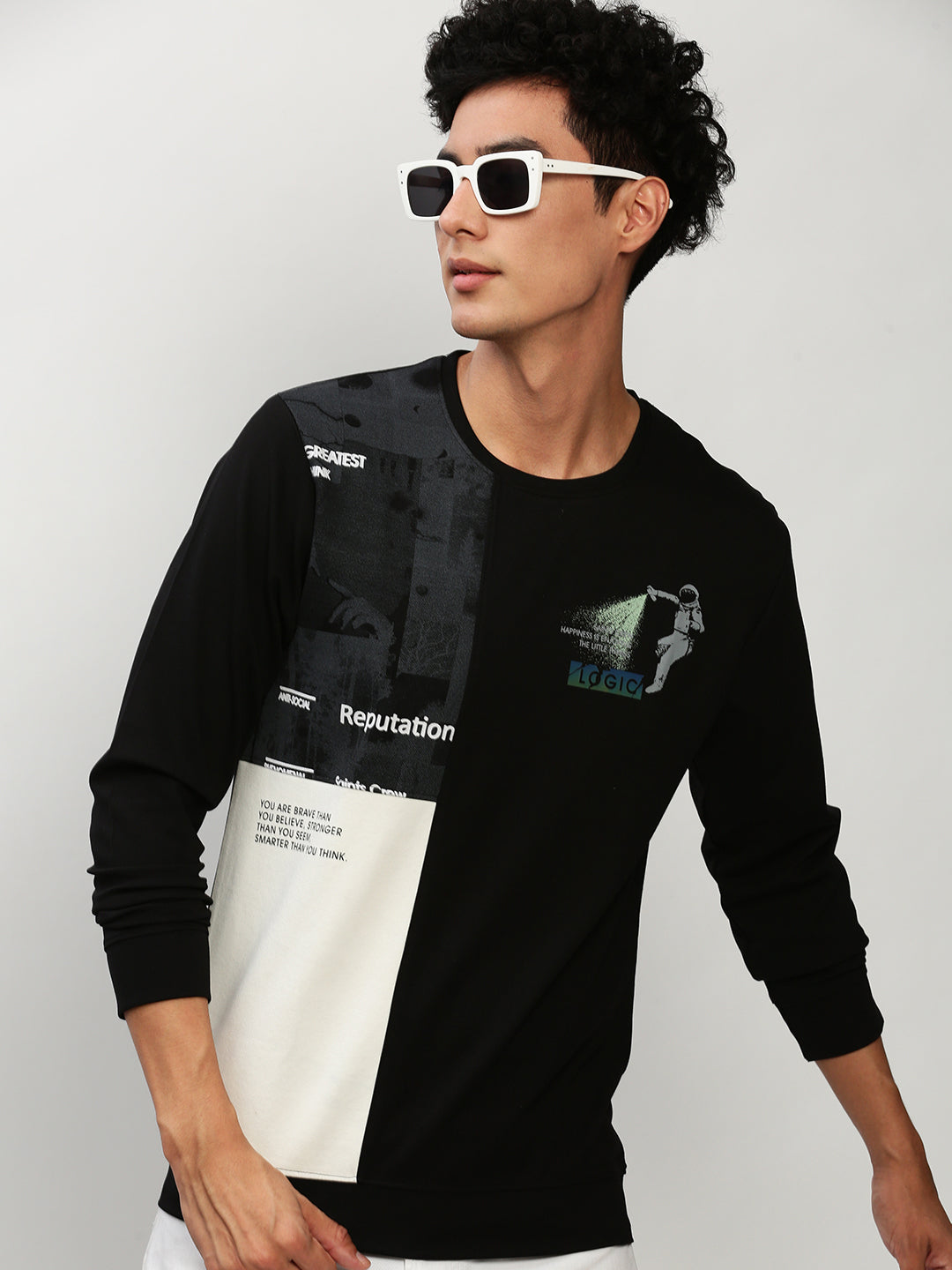 Men Black Graphics Casual Sweatshirts