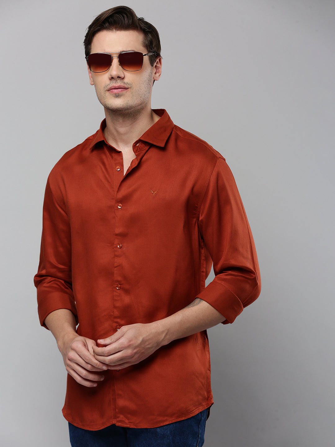 Men Rust Solid Casual Shirt