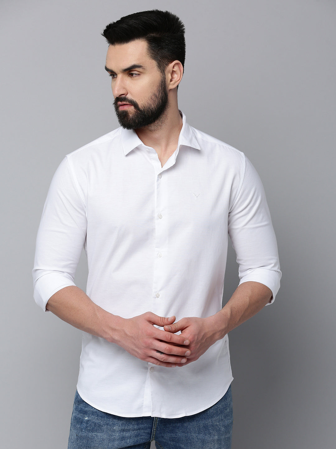 Men White Solid Casual Shirt