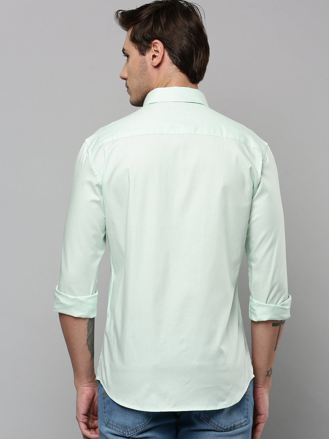 Men Green Solid Casual Shirt