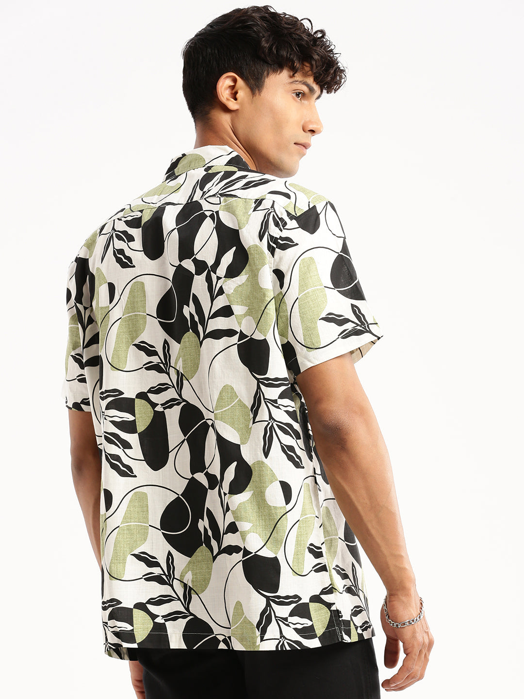 Men Black Cuban Collar Floral Shirt