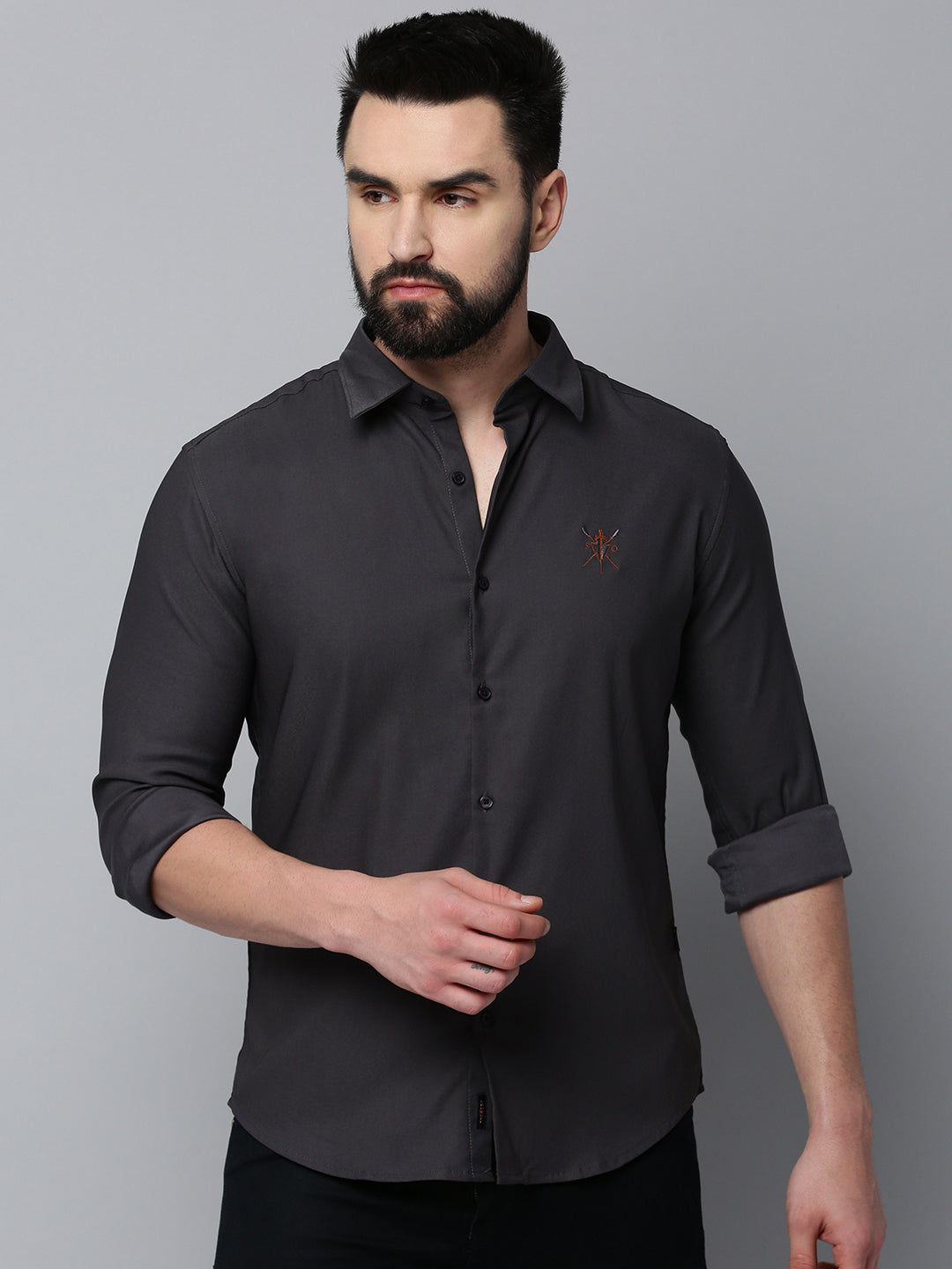 Men Grey Solid Casual Shirt