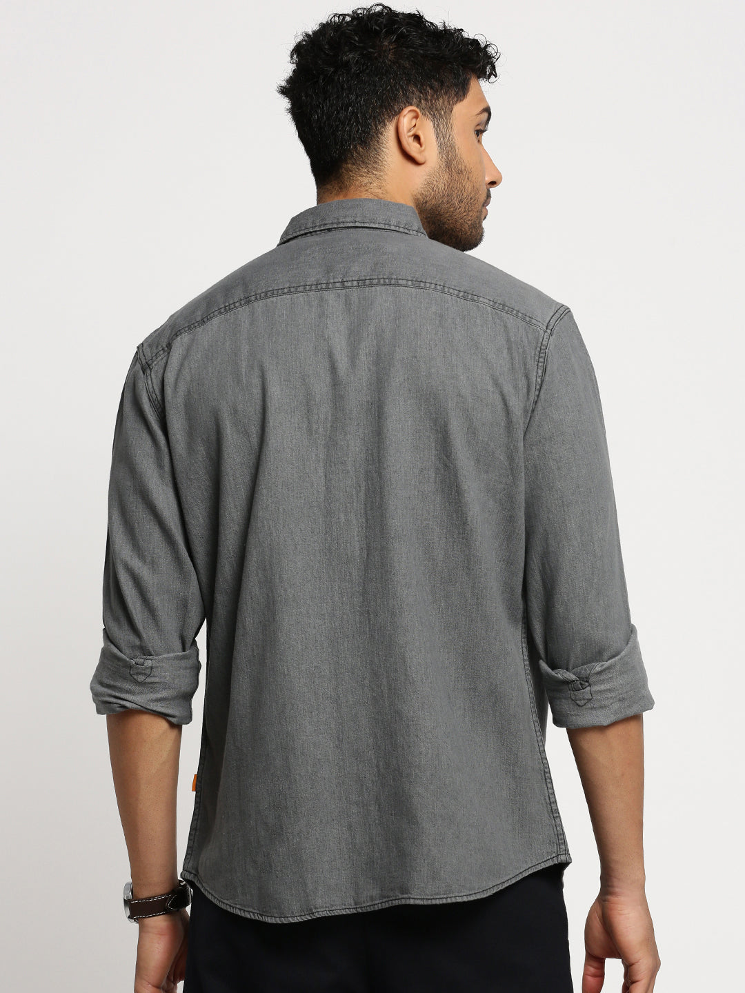 Men Grey Spread Collar Solid Oversized Shirt