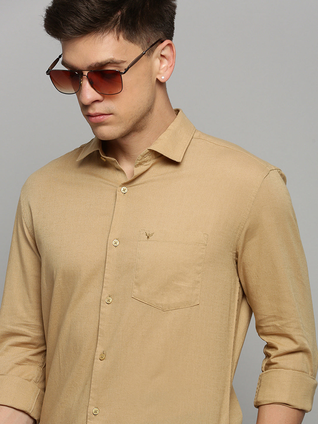 Men Khaki Solid Formal Shirt