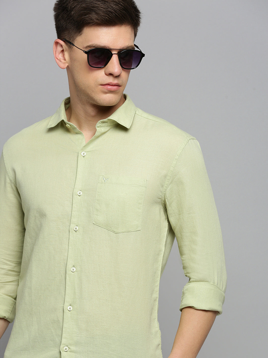 Men Green Solid Formal Shirt