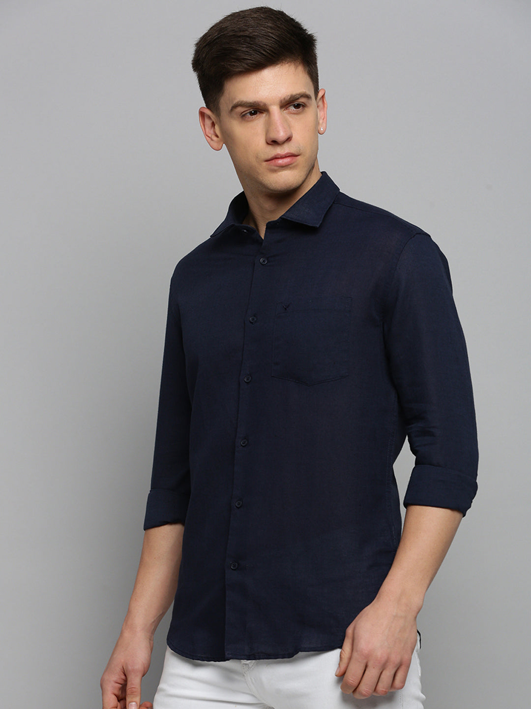 Men Navy Solid Formal Shirt