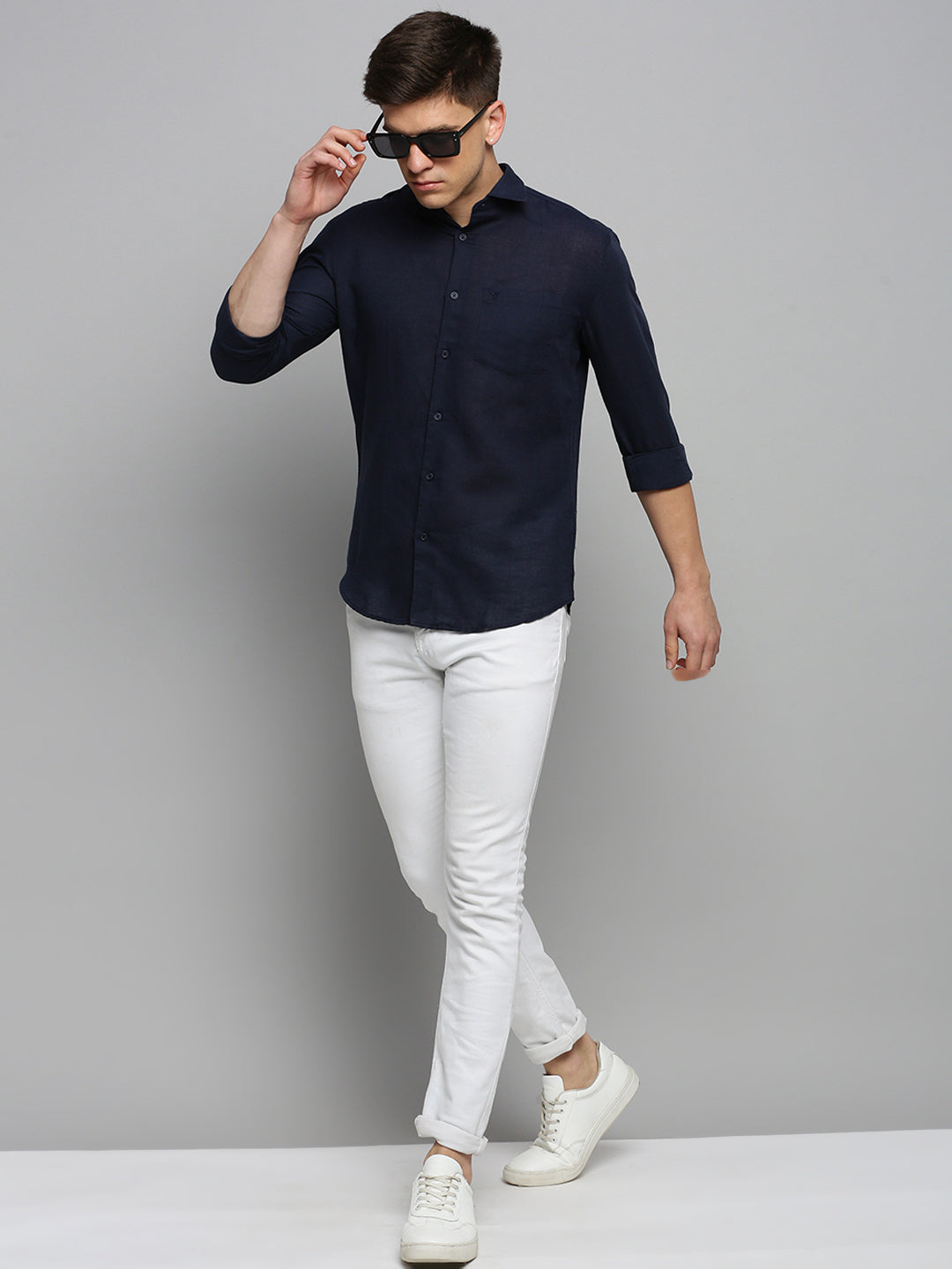 Men Navy Solid Formal Shirt