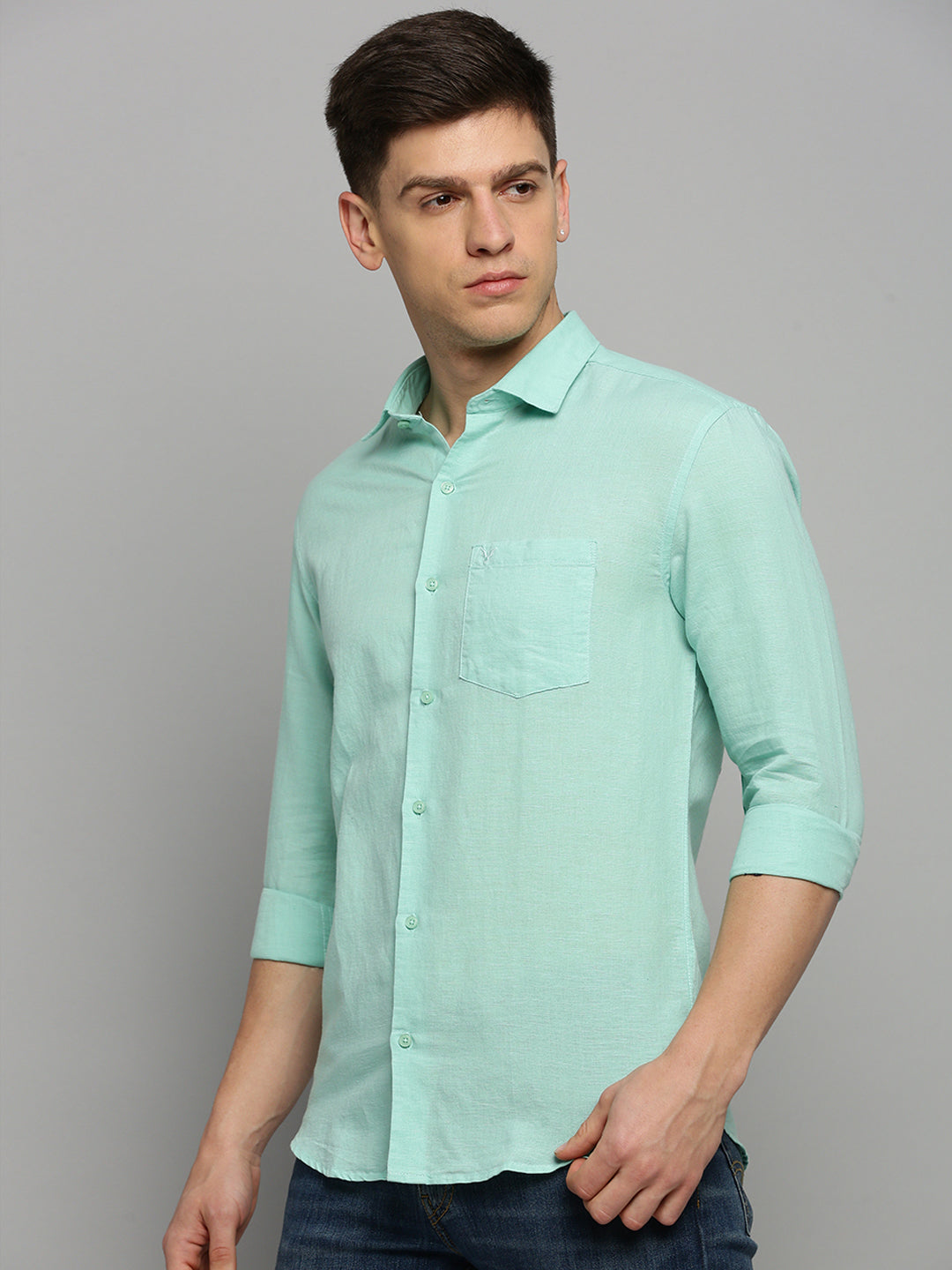 Men Green Solid Formal Shirt