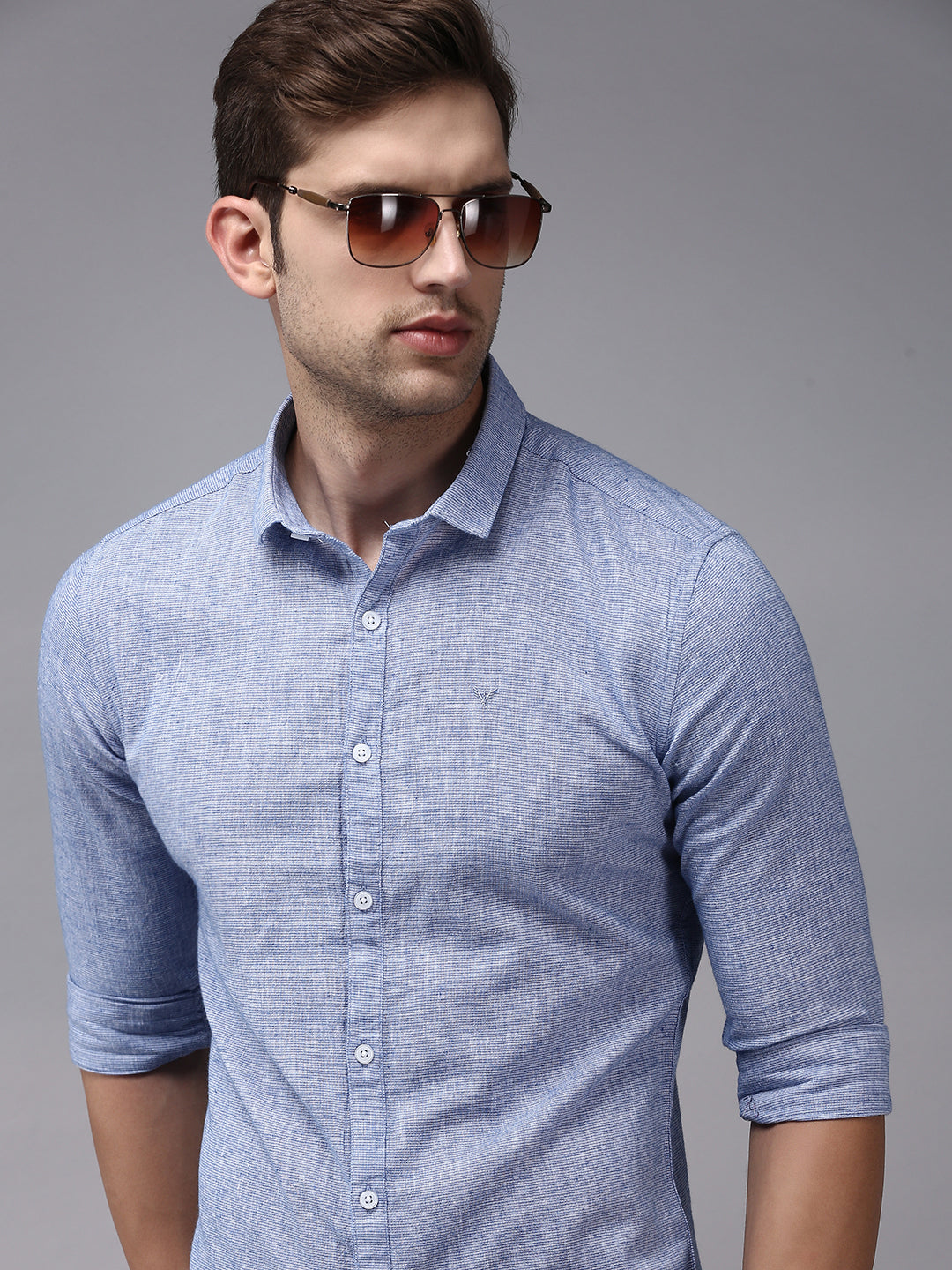 Men Blue Solid Casual Shirt