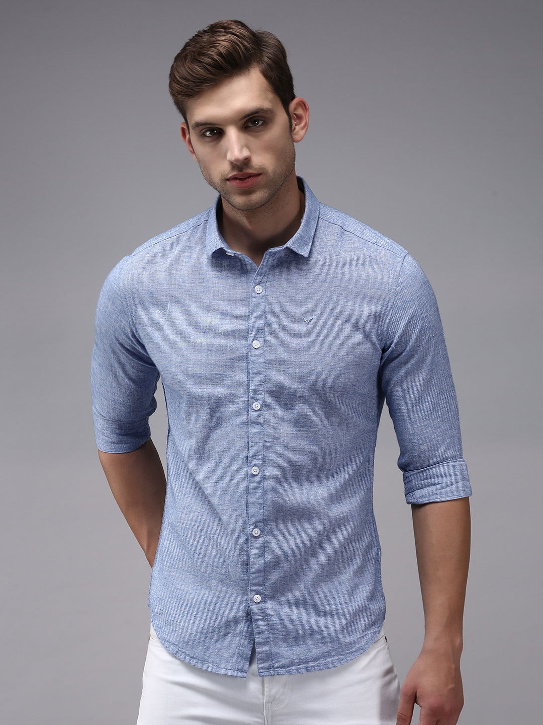 Men Blue Solid Casual Shirt