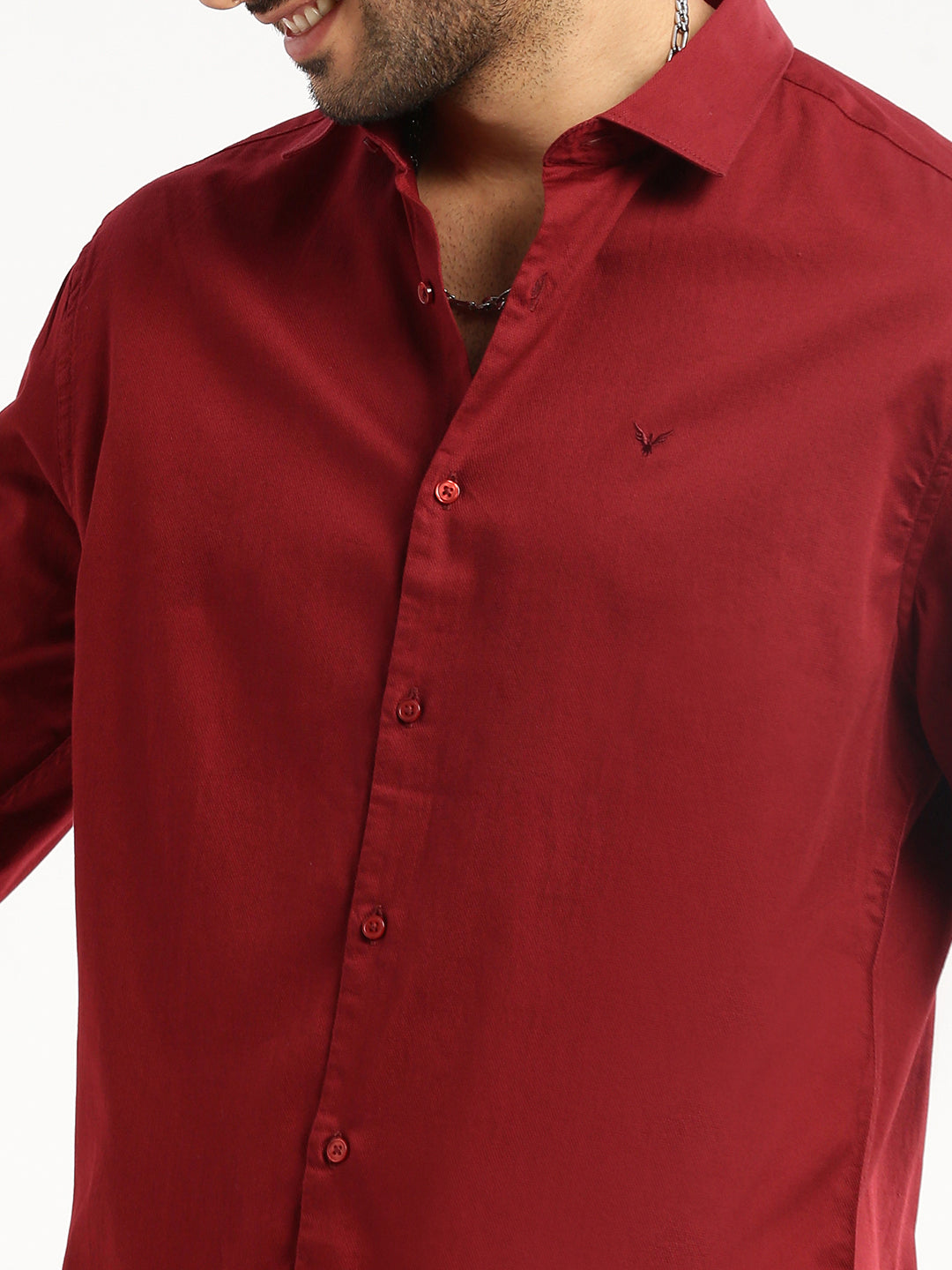 Men Maroon Spread Collar Solid Shirt