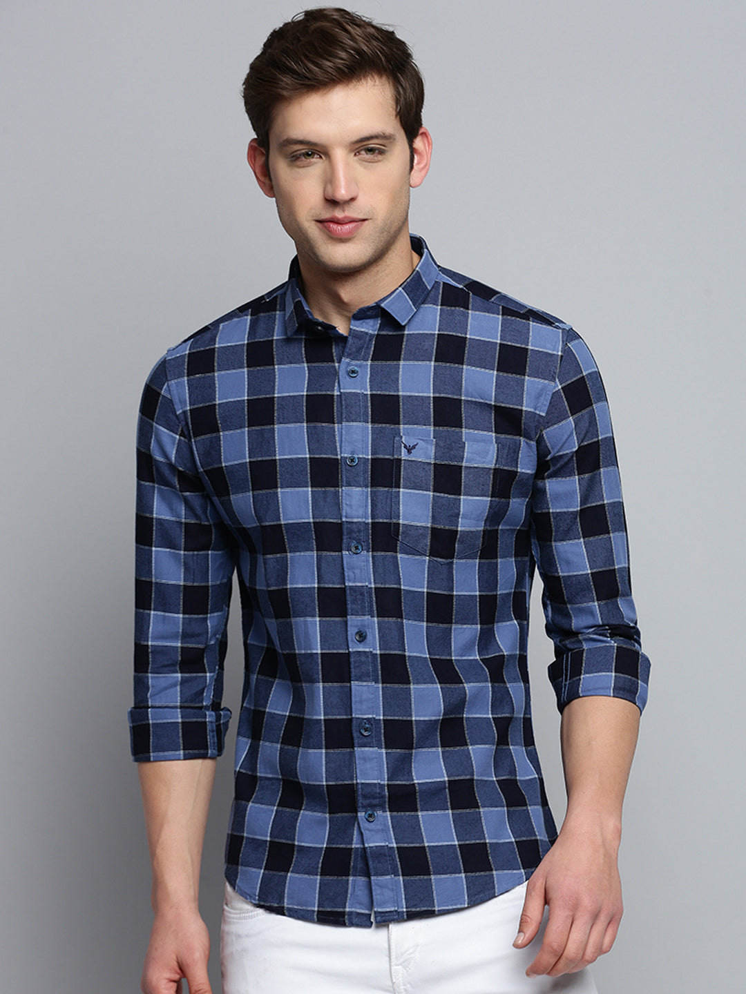 Men Blue Checked Casual Shirt