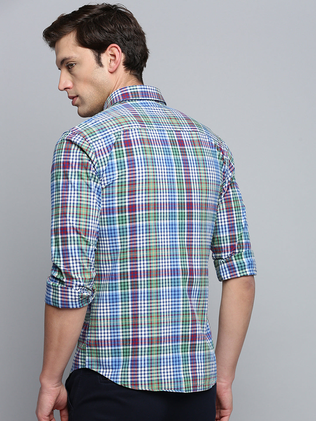 Men Blue Checked Casual Shirt