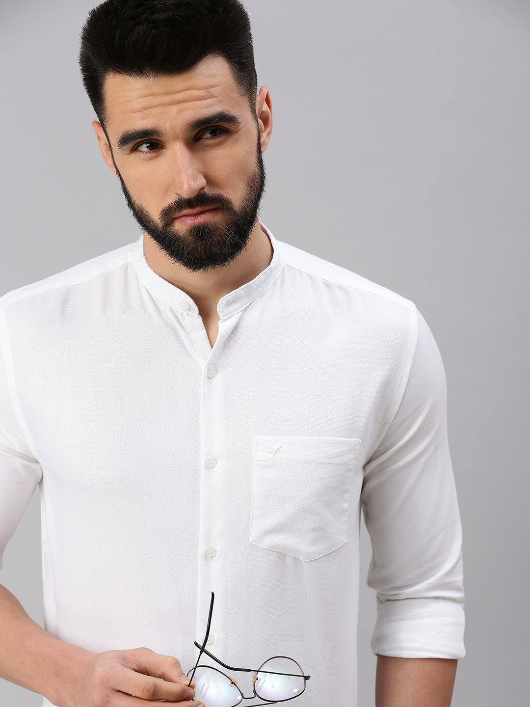 Men White Self Design Casual Shirt