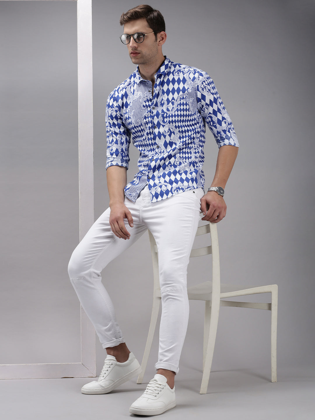 Men Blue Printed Casual Shirt