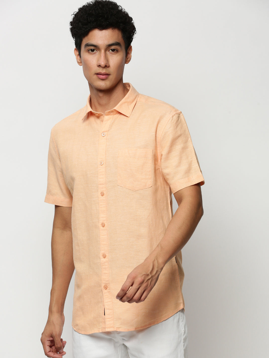 Men Orange Solid Casual Casual Shirts