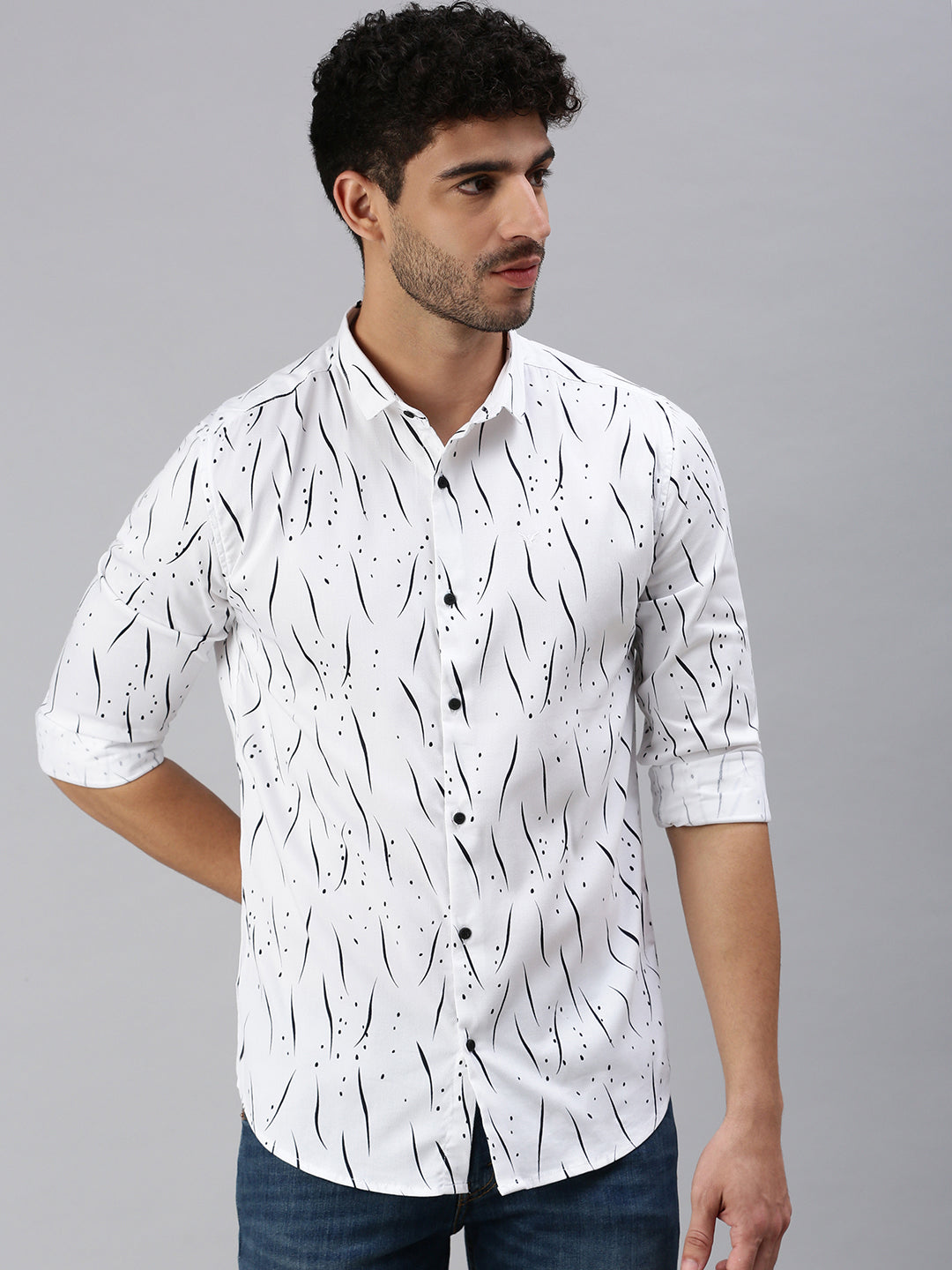 Men White Printed Casual Shirt