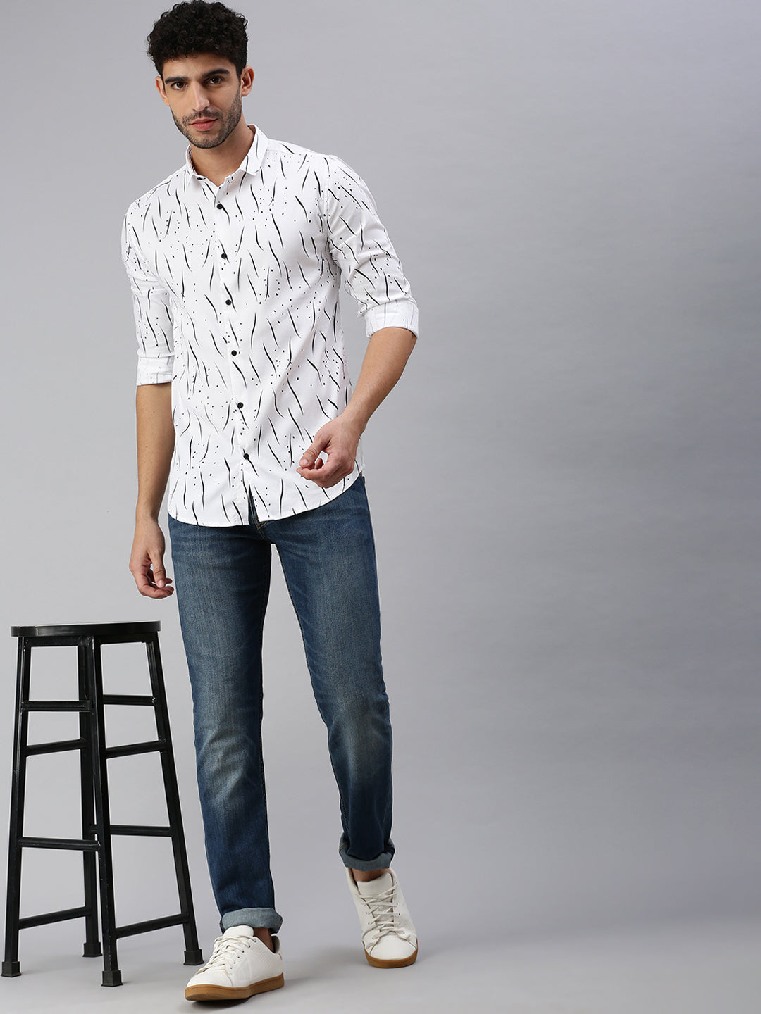 Men White Printed Casual Shirt