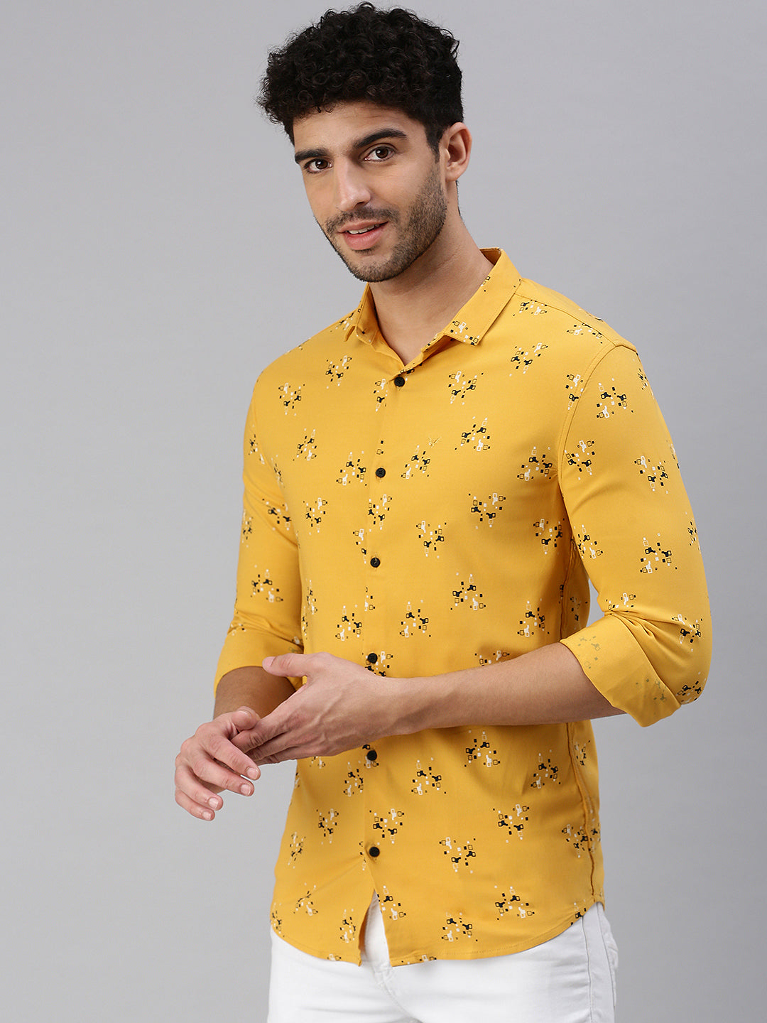 Men Yellow Printed Casual Shirt