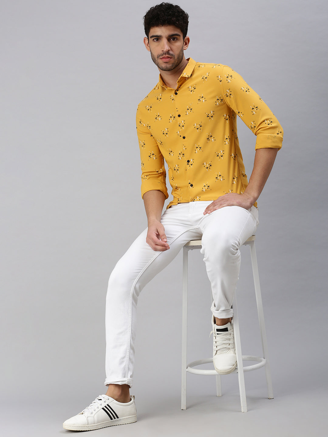 Men Yellow Printed Casual Shirt